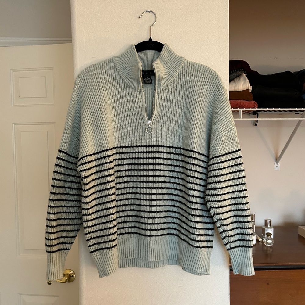Joan Vass Striped Quarter-Zip Sweater S